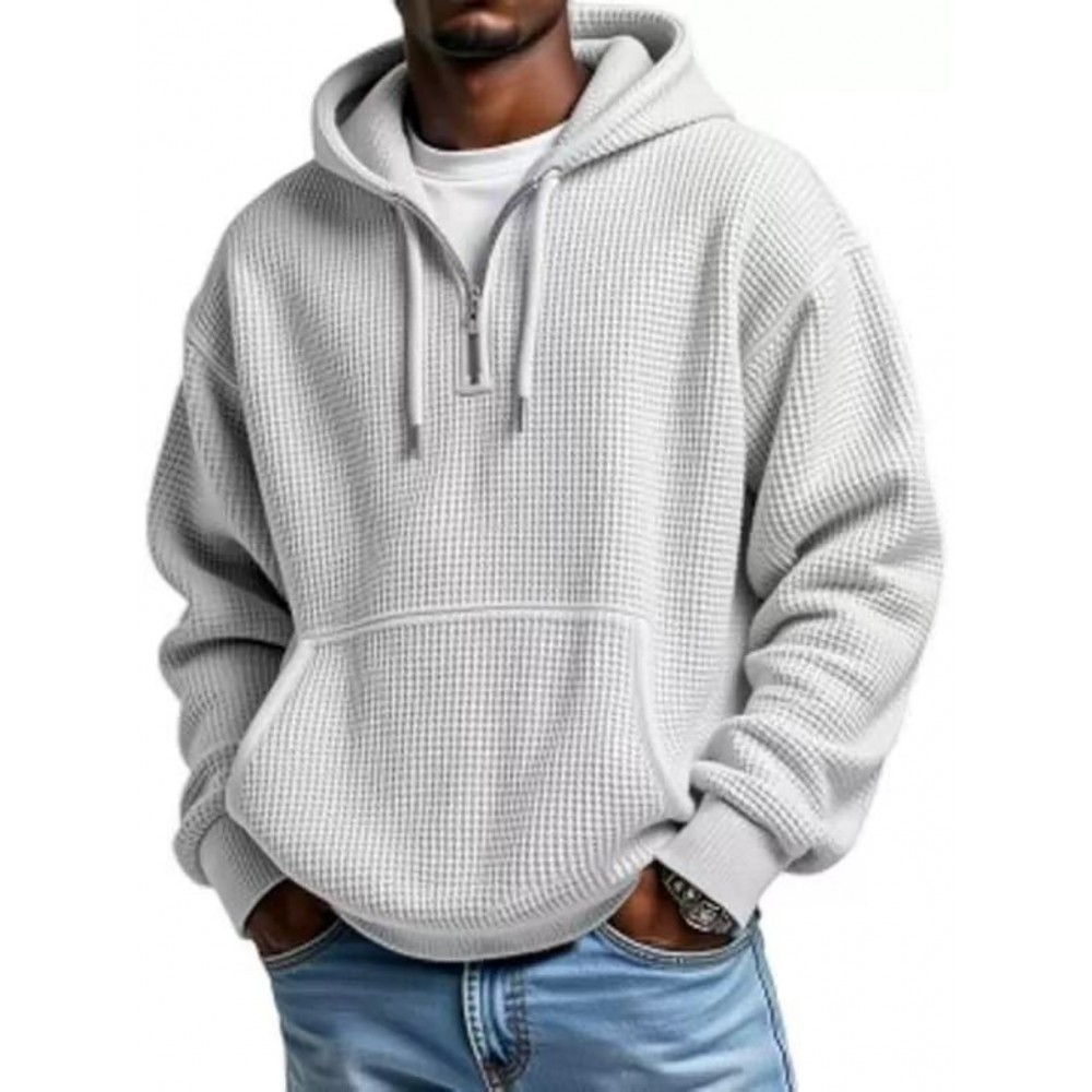 Multi-Color Waffle-Knit Half-Zip Hoodie Oversized Casual-Style Daily Outfit Comfortable Piece