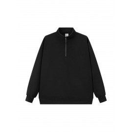 Standing Collar Half-Zip Hoodie for Men | Loose Fit, Casual Style with Pockets and Long Sleeves
