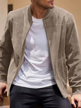 Lightweight Retro-Inspired Men's Casual Jacket - Solid Color, Baseball Collar, Machine Washable Zip-Up