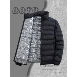 Men'S Stand Collar Thin Jacket | Casual Style, Regular Fit, Filler, Pocket Details, Autumn-Winter Trendy Short Coat