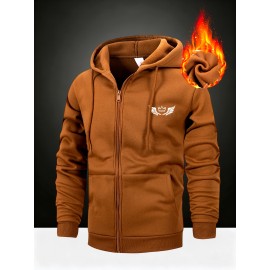 Men'S Fleece Hooded Jacket for Autumn And Winter, Featuring a Print Design of Wings And a Crown, Warm And Comfortable with Skin-Friendly Front Pockets And a Full Zipper. This Stylish And Versatile Hoodie Is Machine Washable And Available in Various