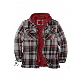 Men'S Heavyweight Thermal Insulated Hooded Jacket - Winter Coat with Full-Zip Closure, Relaxed Fit Plaid Outerwear, Full-Zip Front, & Warm Insulation for Cold Weather, Casual & Formal Outfits (Brown/Red/Tan) - Ideal for Everyday & Formal Events